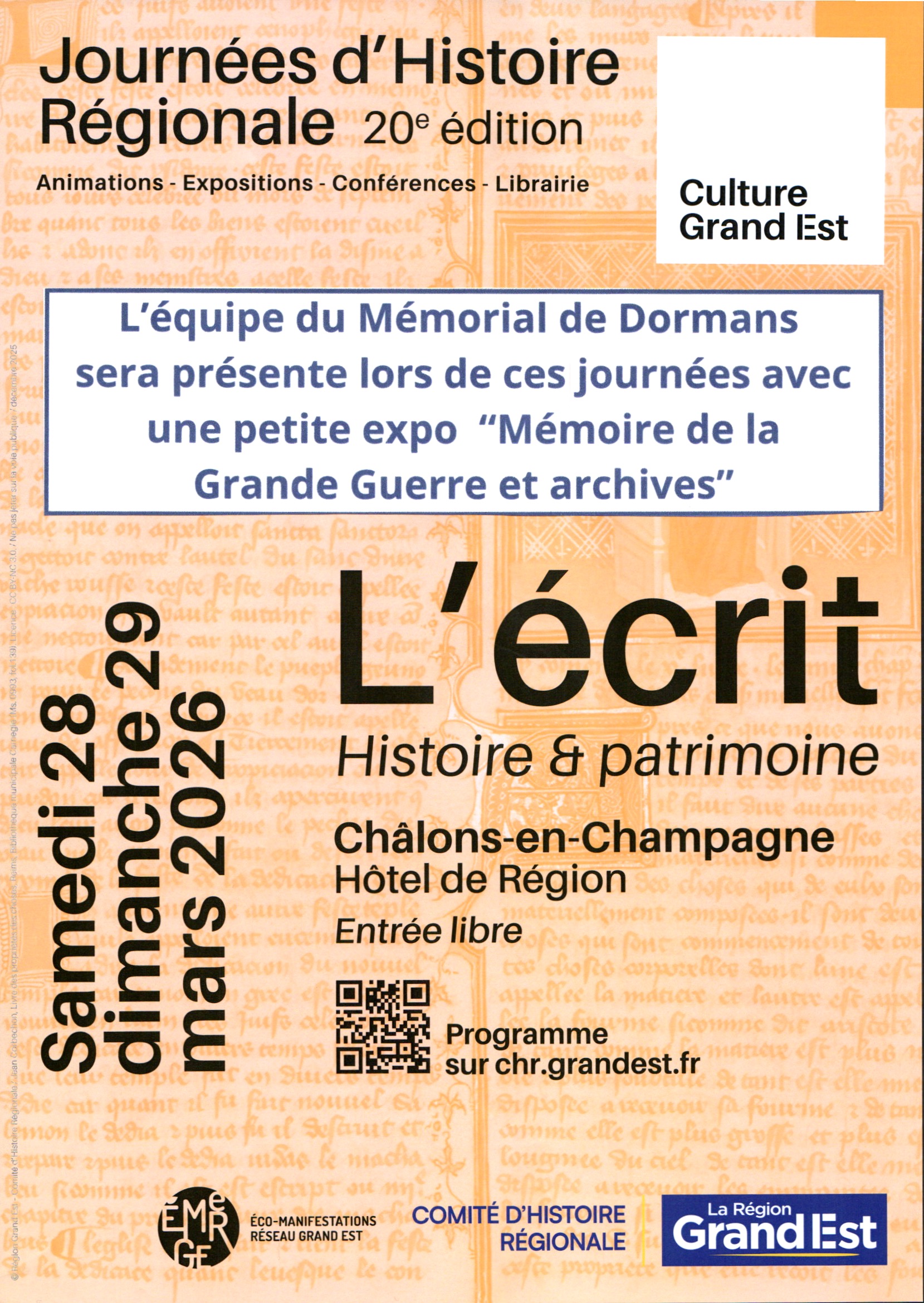 Journées d'histoire régionale à l'hôtel de Région . Thème : l'Ecrit Histoire et Patrimoine. Présence de l'équipe du Mémorial avec une petite exposition "Mémoire de la Grande Guerre et archives"